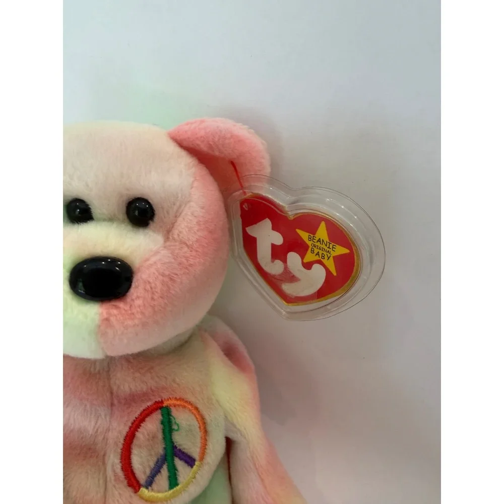 Ty Beanie Baby Peace the Bear 1996 Tie Dye Pastel Rainbow Plush with Tags 4053